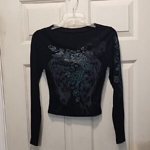 No Label  Black Floral Long Sleeve Top